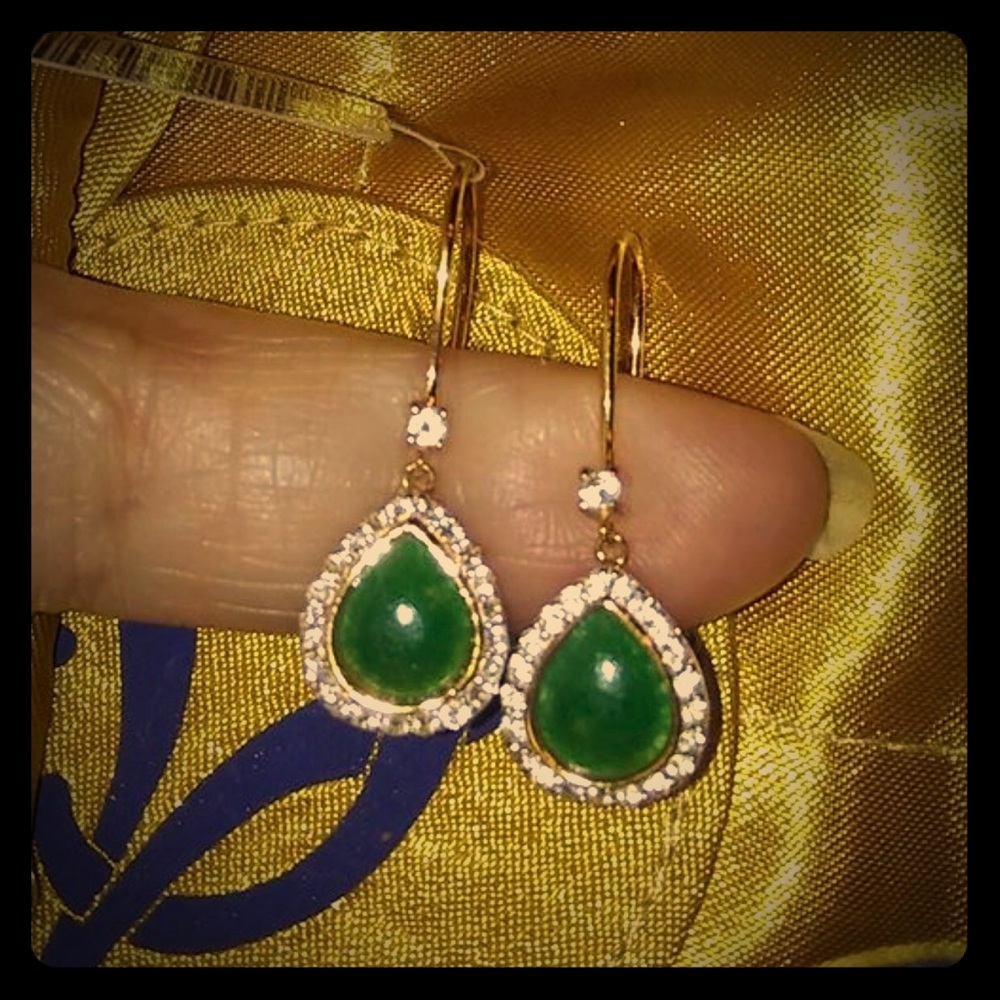 18k Agate and White Topaz Teardrop Earrings